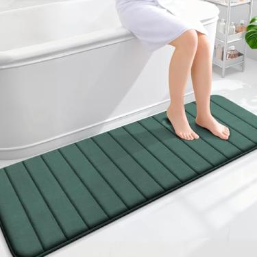 Imagem de OLANLY Tapetes de banheiro longos listrados de espuma viscoelástica 139 x 50, tapete de banho absorvente super macio, secagem rápida, tapetes de chuveiro laváveis na máquina, tapete de banho