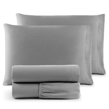 Imagem de Jogo de Cama Casal 4 Peças Micropercal 200 Fios Toque Aveludado com Elástico e Fronhas(Chumbo,Casal)