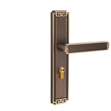 Imagem de Fechadura de porta de latão chinês fechadura magnética silenciosa maçaneta de porta de madeira maciça dourada (Bronze, atração magnética)