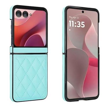 Imagem de Capa para celular Motorola Razr 50, couro macio com padrão luxuoso antichoque, capa de telefone fina, estilo moderno (azul)