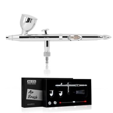 Imagem de Airgoo Kit de aerógrafo premium AG-216 de dupla ação por gravidade com bicos e agulhas de 0,3 mm/0,5 mm, copos de fluido 7CC/10CC, lubrificante a óleo para tatuagem, modelagem, decoração de bolo