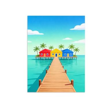 Imagem de Pôster paisagem - Ponte Ilha - Impressões em Tela - Imagem Moderna Natureza para Sala de Estar Decoração 50x65cm Sem Moldura