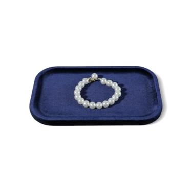 Imagem de Dansmiy Bandeja de exibição de joias de veludo resiliente para anel de brincos, pulseira, colar, prato de joias plano para vitrine, loja, balcão, exposição, fotografia ao vivo (azul escuro, médio)