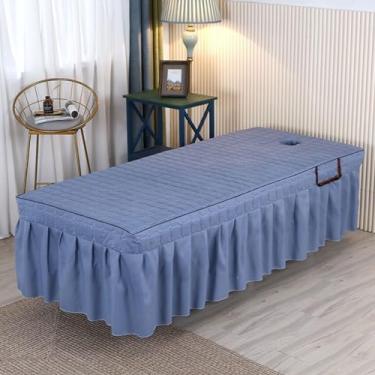 Imagem de Lençol de mesa de massagem, simples, cor sólida, acolchoado, massagem, confortável, respirável, spa, massagem, salão de beleza, salão, salão, pele, fumigação, ajustado, spa, cama, azul, 60 x 180 cm