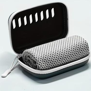 Imagem de Toalha esportiva com caixa de armazenamento de EVA - leve, portátil e lavável na máquina, adequada para acampamento, caminhada e uso na academia, tecido durável, equipamento essencial (cinza)