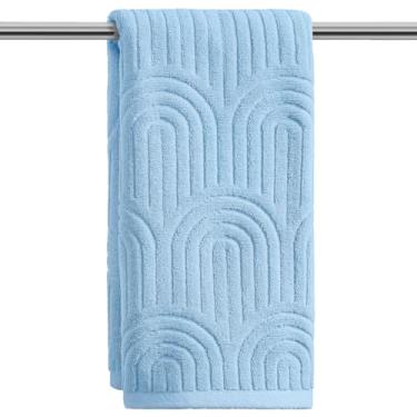 Imagem de Artoid Mode 1 peça azul claro 3D listras arqueadas jacquard toalhas de mão para banheiro, 100% algodão macio absorvente toalha de decoração de banheiro, 14,7 x 29,5 polegadas