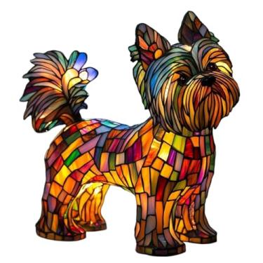 Imagem de dgyzrx Lâmpada Yorkshire Terrier, luz noturna artística da série canina, luz noturna pintada à mão de resina tingida para amantes de cães