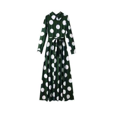 Imagem de Vestido Maxi Elegante De Manga Longa Com Estampa De Poá Para Mulheres,