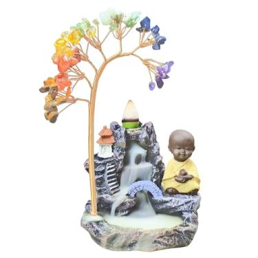 Imagem de Queimador de incenso de refluxo com árvore de cristal de 7 chacras e estátua de Buda, 15,7 x 18,8 cm, para riqueza, sorte, decoração de Feng Shui em casa, escritório, jardim zen.