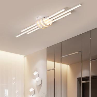 Imagem de Luminária de teto LED moderna e regulável para quarto com controle remoto - Design criativo para mesa de jantar, cozinha, corredor e escritório (Branca, 80 cm de comprimento)