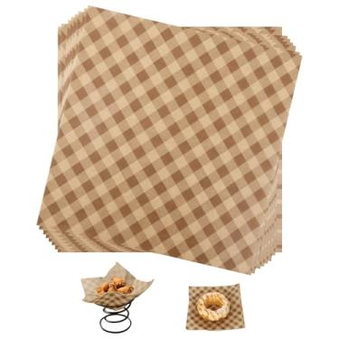 Imagem de 100pçs Folhas Papel Frios Encerado, 22x22cm Forros Cesta Alimentos à Prova Gordura Xadrez Marrom Embalagens Sanduíches & Hamburgueres Forros Bandija para Servir Comida Piqueniques Restaurantes