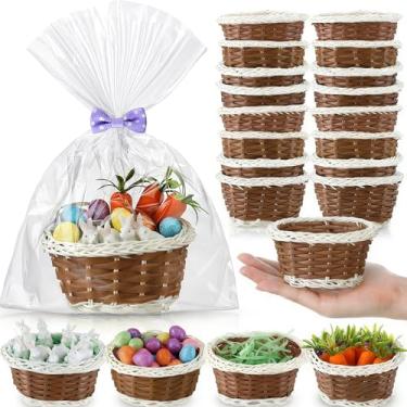 Imagem de Cinnvoice 12 conjuntos de mini artigos de lembrancinha de Páscoa, mini cestas de Páscoa, ovos de primavera, ornamentos artificiais, estatueta de coelho, cenouras, decoração para lembrancinhas de festa