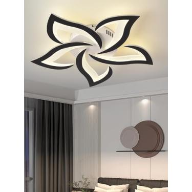 Imagem de Luminária de teto LED 36W com design criativo em formato de pétalas, em acrílico, moderna, para quarto, cozinha e sala de jantar, com controle remoto (preta)