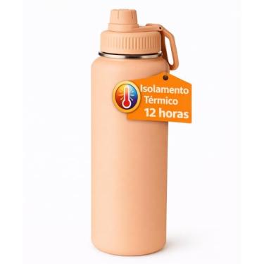 Imagem de Garrafa Térmica de Água 1 Litro Inox, Isolamento a Vácuo, Alça e Tampa Antivazamento (Pêssego)