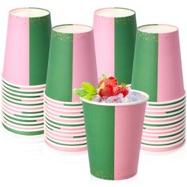 Imagem de Widecook Pacote com 50 copos de papel de Natal, vermelho, verde, rosa, copos descartáveis de 255 g, lembrancinhas de festa de Natal, copos de bebida de irmandade, suprimentos de café e chá para