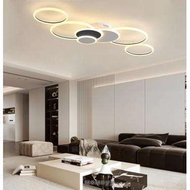 Imagem de Luminária de teto LED moderna para sala de estar, com intensidade regulável e controle remoto, 108 W, redonda e de alto desempenho, ideal para sala de estar, quarto e cozinha (preta e branca