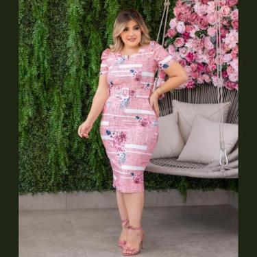 Imagem de vestido midi tubinho estampado acompanha cinto. - Bia Modas, Verde beb