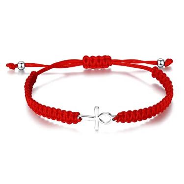 Imagem de JAYUMO Pulseira de cruz para mulheres, pulseira trançada cristã de corda de nylon ajustável com cruz Ankh para homens e mulheres, Adjustable (6 - 11 inches), Metal, aço inoxidável
