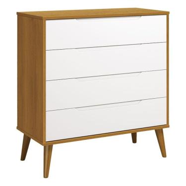 Imagem de Cômoda Gaveteiro Retrô Elfe Branco Acetinado Savana Amadeirado - Reller
