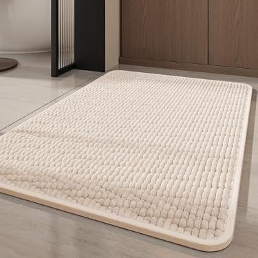 Imagem de Tapete de Banho Microfibra Super Absorvente Antiderrapante | Chenille Macio com Revestimento Borracha | Secagem Rápida e Lavável | Para Pia, Banheira e Box(Bege,40x60cm)
