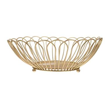 Imagem de Tigela decorativa Cesta de metal Artes de ferro Cestas de armazenamento de frutas Legumes Pão Tigela Suporte de lanches decorativos Prato de doces para bancada de cozinha Sala de jantar mesa Cesta de