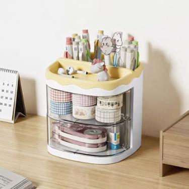 Imagem de Organizador de Mesa Escrivaninha Porta Treco Caneta Lápis Com Gavetas Divisórias Multiuso (Amarelo)