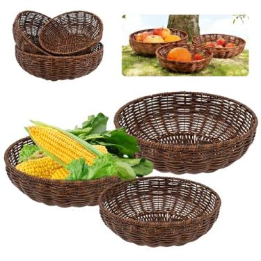Imagem de 3 cestas redondas de vime, tigela de vime tecida à mão, caixas de armazenamento decorativas, cesta de pão de frutas pequena, suporte para servir comida, organizador decorativo para prateleira, casa