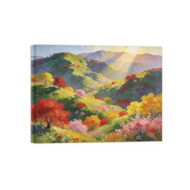 Imagem de BMZFYBS Impressão em tela de paisagem de arte de parede - decoração de árvore de montanha de outono - quadros para sala de estar pronta para pendurar tela embrulhada 40 x 50 cm 16 x 20 pol