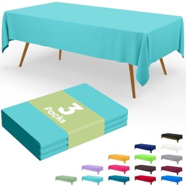 Imagem de Smiry Toalha de mesa descartável, pacote com 3, toalha de mesa de plástico impermeável, 137 x 272 cm, capas de mesa retangulares decorativas para festa, aniversário, piquenique, azul-petróleo