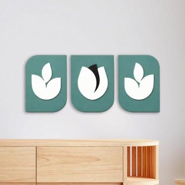 Imagem de Kit 3 Quadros Decorativos Abstratos Botão de Flor Moderno em Relevo 3D Sala Quarto Escritório(Verde)