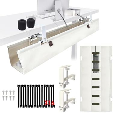 Imagem de AHOMO [Atualizado] Gerenciamento de cabos sob a mesa, organizador de cabos de 71 cm, com almofadas de silicone (sem arranhões!), 16 abraçadeiras, base de favo de mel de PE lavável, serve para qualquer