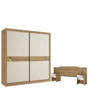 Imagem de Guarda Roupa Casal Copenhagen 2 Portas Capuccino Off White Cacau Flex E Cabeceira Formosa Glass Capuccino - Thb