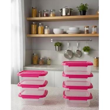 Imagem de Kit 10 Marmita Potes 900ml Travas Laterais Reutilizável - Livre de BPA Alimentos organiza congelador(rosa)