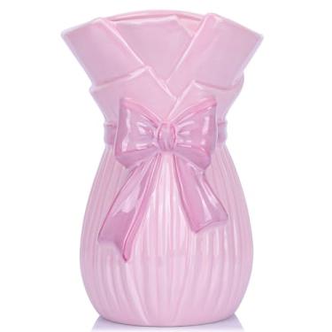 Imagem de Vaso de arco para decoração de casa, vaso de cerâmica de 19 cm com design de laço, grande abertura floral para flores frescas/secas/falsas, ideal para mesa de cozinha, sala de estar, prateleira