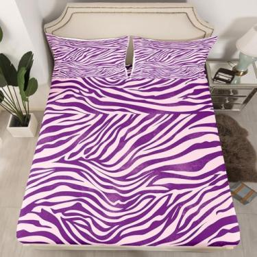 Imagem de Feelyou Jogo de lençol Queen com estampa de animais de zebra roxa e leopardo, listrado, casa de fazenda, 3 peças