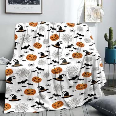 Imagem de Cobertor de flanela de teia de aranha com chapéu de bruxa de abóbora, super macio, leve, para decoração de sala de estar de Halloween para sofá e cama para todas as estações