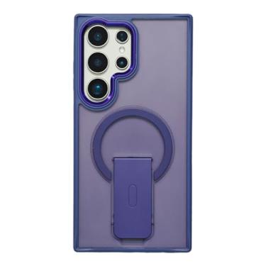 Imagem de POYUFRG Capa magnética para Samsung Galaxy S26 Ultra/S26 Plus/S26, capa de telefone translúcida fina fosca com capa de suporte dobrável, roxa, S26