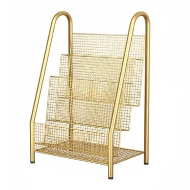 Imagem de Porta-revistas simples do chão ao teto, estante simples para jornais, prateleiras de ferro, sala de estudo, livros e jornais, sala de estar, armazenamento de jornais, escritório (dourado)