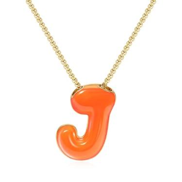 Imagem de KissYan Colar com letras de bolha, banhado a ouro 14 K, pingente de caixa com inicial de balão colorido, joia delicada para presente, Adjustable, Cobre, Sem Pedra Preciosa