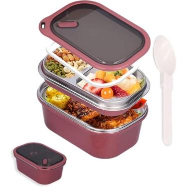 Imagem de Lunch Box 1200ml 2 Layers Hot Food Lunch Containers with Spoon Portable Adult Kids Bento Lunch Box Cold and Hot Food Storage for School Office Outdoor Travel