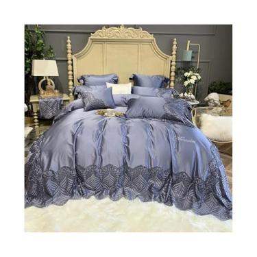 Imagem de Conjunto de capa de edredom com borda bordada de renda luxuosa, 4 peças, macio, adequado para a pele, 1000 fios (Queen Size 4 peças)