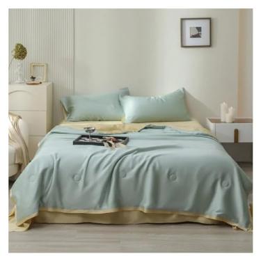 Imagem de 4 peças 100% eucalipto ultra sedoso macio edredom reversível/colcha + lençol de cima + 2 fronhas lisas melhor resfriamento, conjunto de cama (C 150 x 200 cm 4 peças)