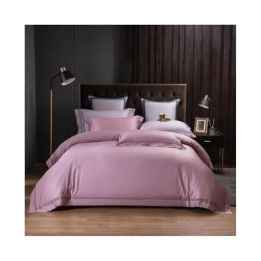 Imagem de Conjunto de capa de edredom de luxo bordada, 4 peças, nórdico, cor sólida, macio e amigo da pele (roxo escuro, tamanho Queen, 4 peças)