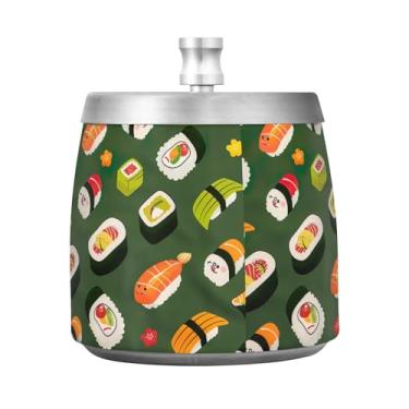 Imagem de STAYTOP Cinzeiro de sushi fofo com tampa, aço inoxidável à prova de vento, sem fumaça, cinzeiro grande para uso ao ar livre para decoração de escritório em casa