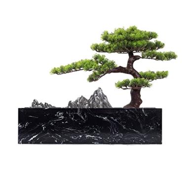 Imagem de Bonsai artificial de cedro artificial, planta de casa, vaso de flores de mármore quadrado preto, ornamento de planta em vaso, bonsai artificial para ambientes internos e externos