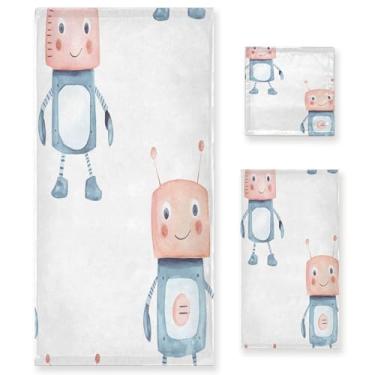 Imagem de xigua Lindo conjunto de toalhas de banheiro robô absorvente macio 3 peças toalha de banho toalha de mão toalhas decorativas para banheiro, academia, hotel, praia, piscina