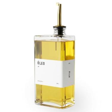 Imagem de Galheteiro Quadrado de Vidro 500ml com Bico Dosador Dourado para Azeite, Vinagre e Outros (Óleo)