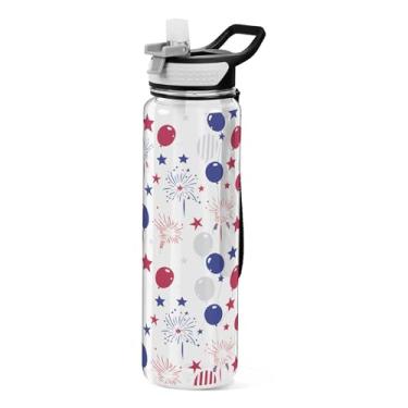 Imagem de xigua Garrafa de água com balões coloridos com tampa de palha, garrafas de água transparentes à prova de vazamentos para esportes ao ar livre, bebida, fitness, treino, viagem, 940 ml