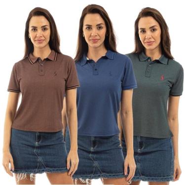 Imagem de Camisa Polo Feminina Manga Curta Piquet Dia a Dia Kit 3