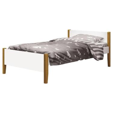 Imagem de Cama Solteiro Simba Branco Acetinado com Pés Madeira – Reller
